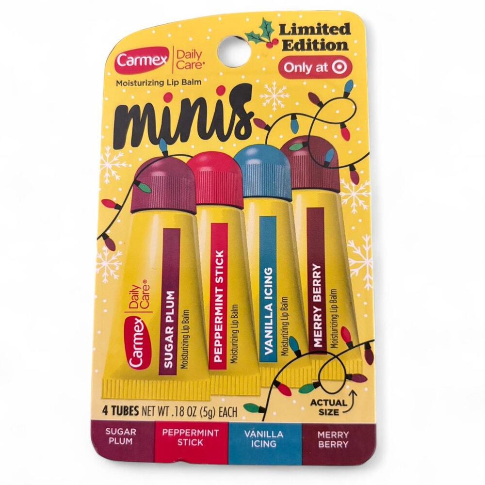 brand new, unopened 4‑pack of carmex limited‑edition holiday lip balms